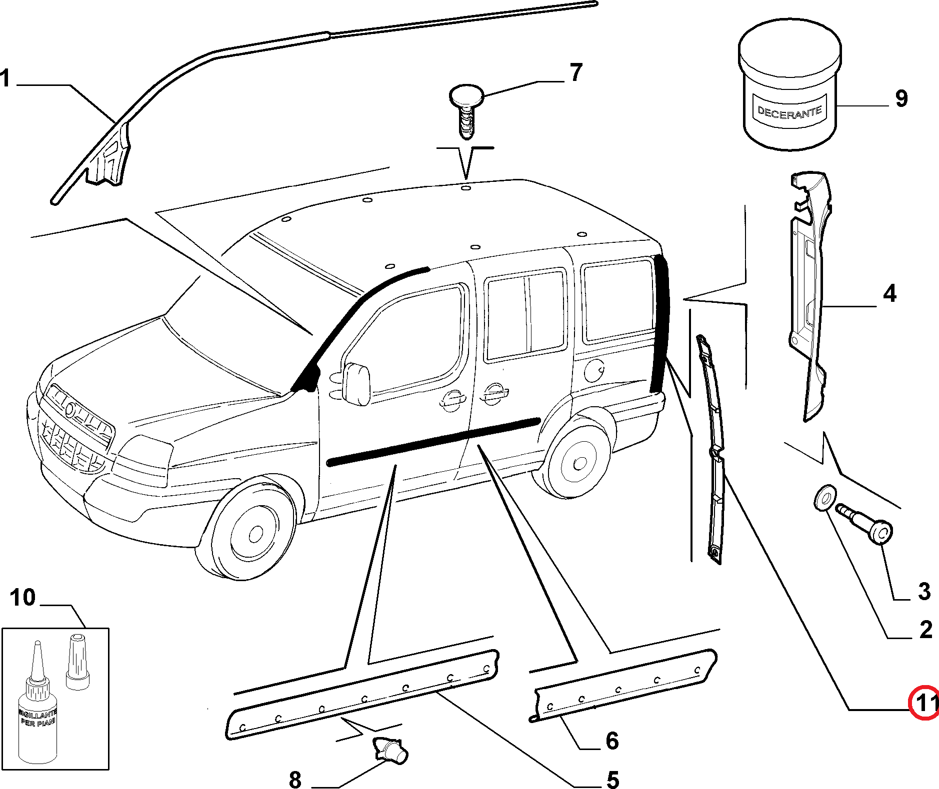 Кронштейн пластиковый заднего фонаря левый Fiat Doblo 06->